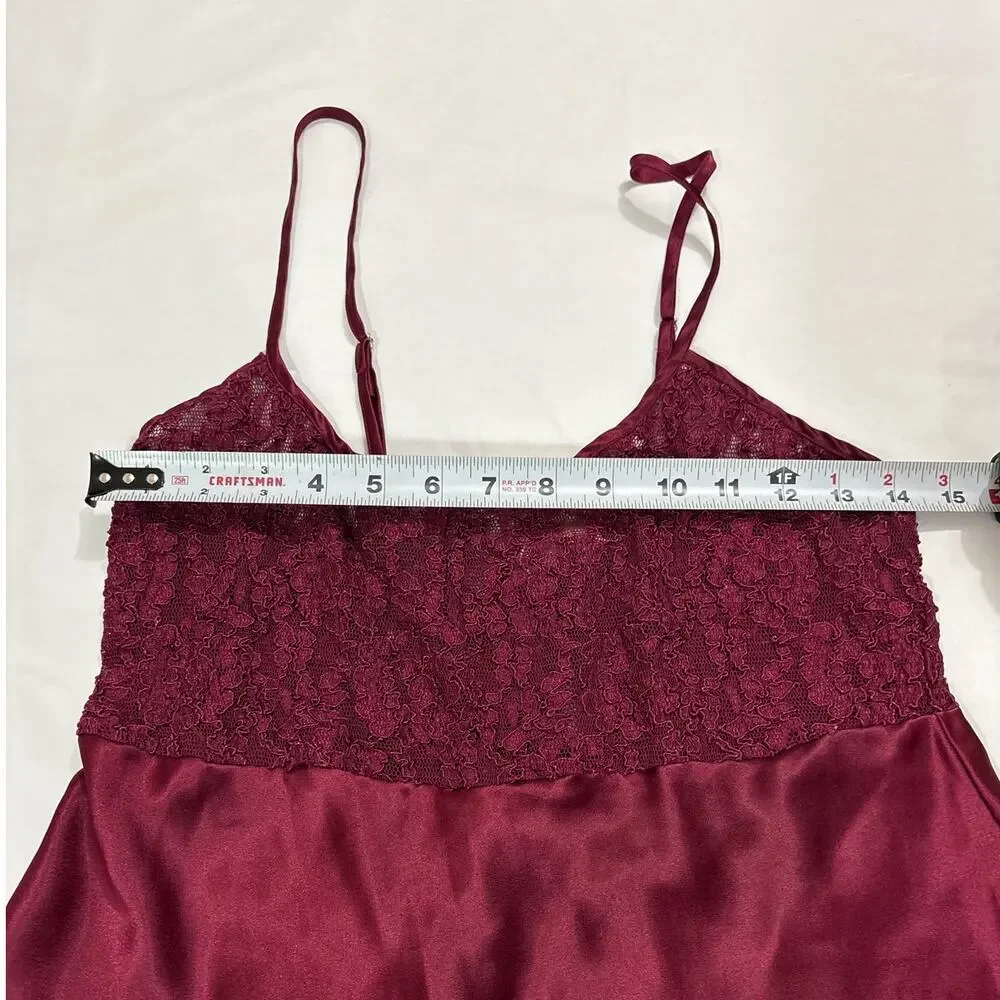 Victoria's Secret Vintage Y2k Womens Medium Maroon Satin Lace Floral Slip Dress